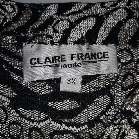 Claire France Mode Ladies Size 3X Black & Silver Shiny V-neck Tunic/Blouse - Picture 3 of 6